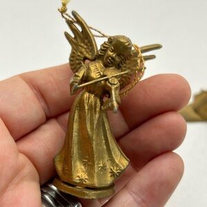 Vintage Angel Ornament Gold Christmas Tree 2 Inch Hong Kong Plastic Lot of Five